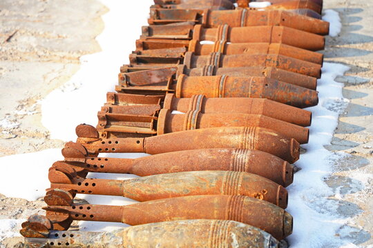Old shells for training sappers in mine clearance skills.