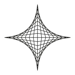Grid star icon. Curved mesh shape. Geometric warp Vector. White background detail.