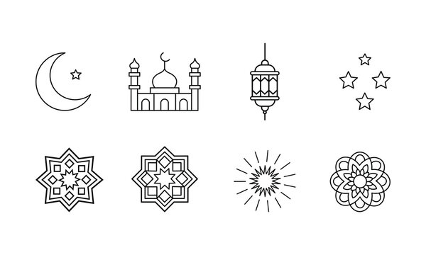 Islamic ramadan eid al fitr al azhar mosque icons