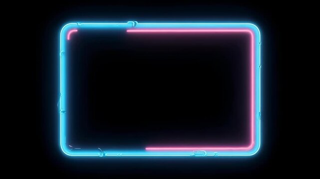 Glowing neon frame with rounded corners, blue exterior, pink interior, on black background