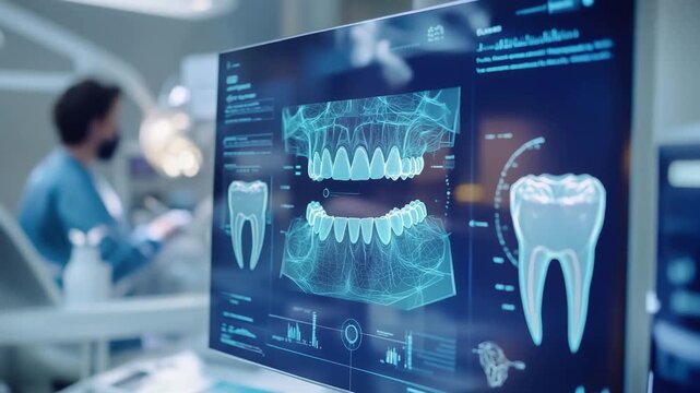 A dental clinic uses digital imaging technology to analyze a patients teeth and gums during a routine consultation