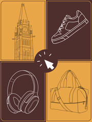 Modern Lifestyle and E-commerce Line Art Icon Set