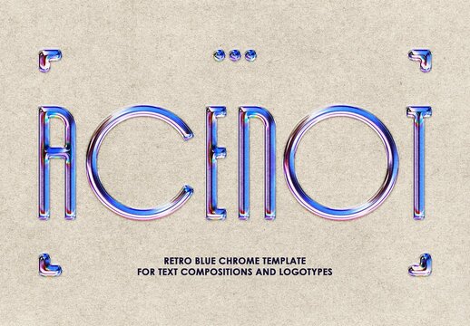 Retro Blue Chrome Text Effect Mockup