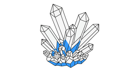 Vector art of a cluster of clear quartz crystals with blue accents, isolated on a, representing natural beauty and geological formations