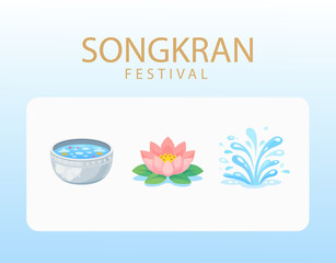 Songkran Festival Elements: Celebrate the vibrant Songkran festival with the essence of water, lotus flower, and cultural traditions, where joyful splashes of water embody renewal and purification.