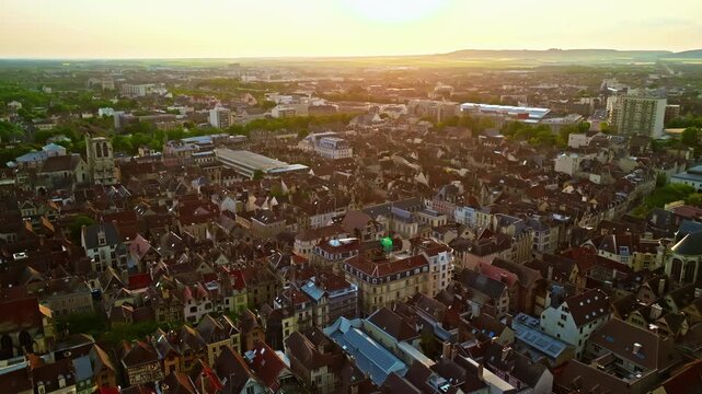Aerial view of the ancient french medieval city of Troyes with beautiful architecture and history