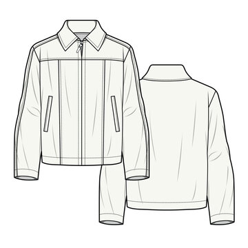 Leather jacket flat sketch vector mockup template