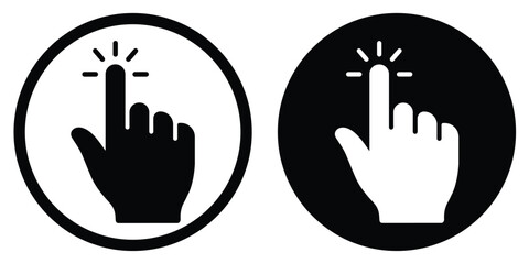 Obraz premium Touch gesture icon with finger tapping surface, representing interaction, click action, or touchscreen functionality in digital interface design.