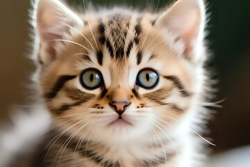 Macro Shot of a domestic Cat Head, Blurred background Animal Portrait, Pet Photo, feline Mammal Cute kitty fur texture, Close-up Photography, Soft-focus detailed image Baby Kitten 23