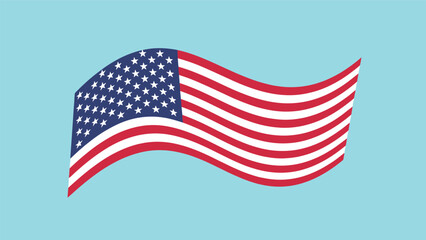 Fototapeta premium United States flag waving gracefully against a clear blue background representing national pride, patriotism, and freedom.