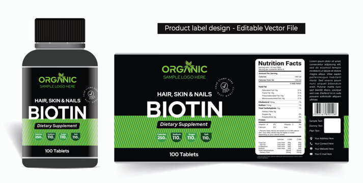 Biotin Supplement Label Design for Skincare Hair Care Packaging, Vitamin D3 Label Design Supplement Label Design Multivitamins label, Softgel design