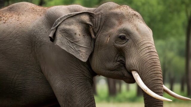 Grey Elephant Portrait in Lush Green Forest