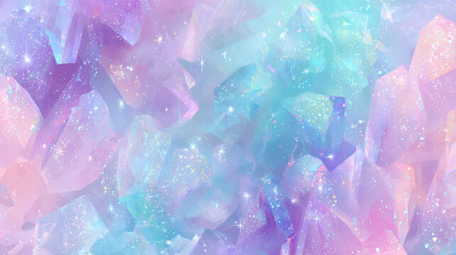 Shiny Iridescent Crystal Background with Dreamy Pastel Colors and Holographic Prismatic Glow