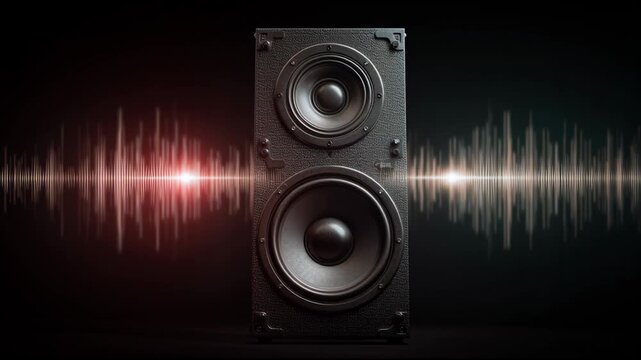 Sound Waves Expand From Speaker Stack Highlighting Audio Movements in a Dark Space as the Rhythm Takes Over