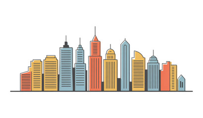 Obraz premium Flat Style Urban City Landscape with High Rise Buildings and Business Area Vector