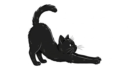 Fototapeta premium Hand drawn stretching black kitten cartoon character vector isolated on white background