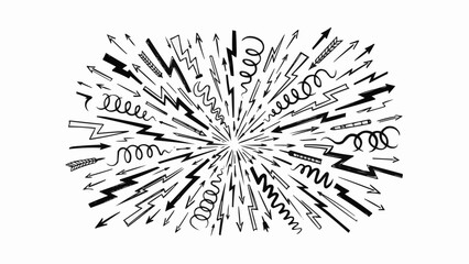 Obraz premium Black and white arrows and lines exploding outward in dynamic motion
