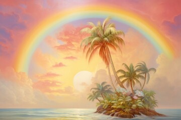 Fototapeta premium Landscape painting rainbow outdoors.