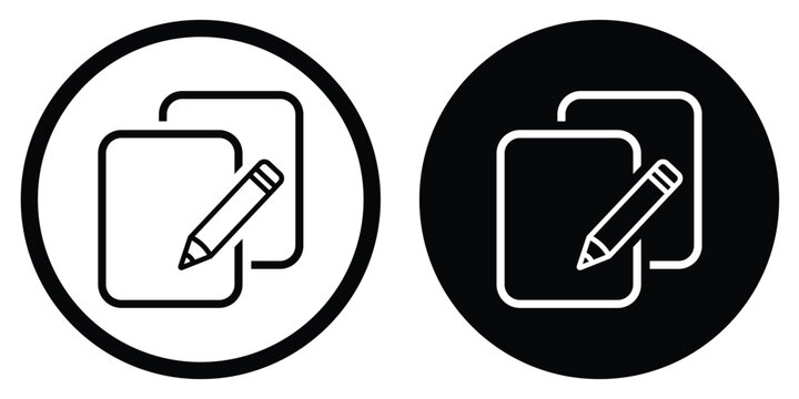 Document editing icon showing stacked papers and a pencil. Represents copywriting, drafting, or content creation. Versatile vector symbol for apps, office tasks, and blogging tools.