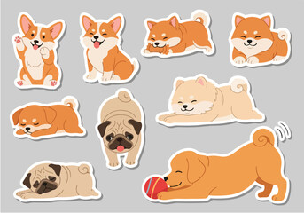 Adorable Animals Sticker Pack Featuring Cartoon Dogs and Pugs in Various Playful Poses sticker-pack-6.eps