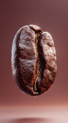 Single Coffee Bean Suspended Mid-Air on Clean Gradient Background