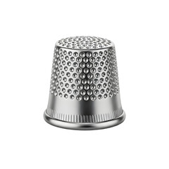 Naklejka premium Shiny silver metal sewing thimble with textured dimples on white background