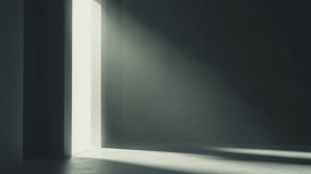 Bright light illuminates an empty, dark room through a narrow opening, creating a strong contrast and symbolizing new beginnings, freedom, and an unknown future