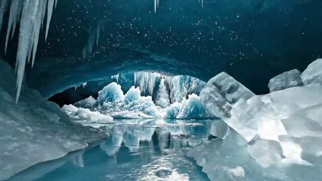 Enchanting Ice Cave Revealing Majestic Crystalline Formations and Frozen Waterways