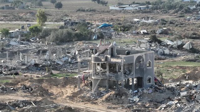 AERIAL Destroyed Sheikh Zayed Area North Gaza
Drone footage showing widespread destruction of residential buildings in the Sheikh Zayed area, northern Gaza, during the conflict, 2023.
