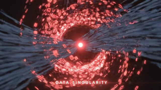 Cosmic Singularity: An artistic representation of a data singularity, depicted as a radiant red vortex with data streams converging towards a central point.