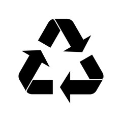 Black and white recycle symbol isolated on white background, simple eco icon vector for recycling, sustainability and environmental design