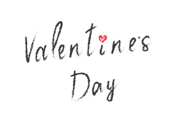 Hand drawn valentines day lettering with red heart isolated on white background