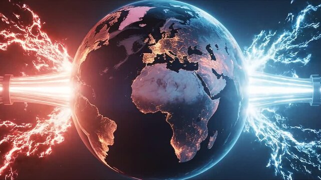 Global Energy Infusion: An electrifying visual concept portraying the Earth infused with dynamic energy, showcasing the planet's vitality and the constant flow of power.