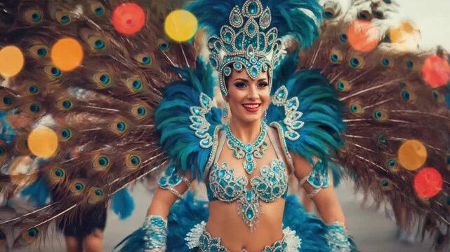 Beautiful woman dancing samba at Rio Carnival festival