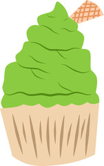Green Frosted Cupcake with Waffle Topping