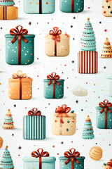 Bright and Cheerful Christmas Gifts and Trees Create a Festive Pattern Suitable for Holiday Decoration