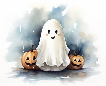 cute ghost and pumpkins for halloween