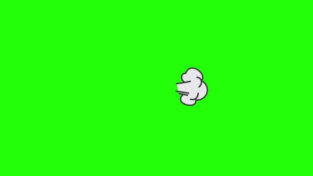 Comic fart cloud animation, smoke vapor. Green screen 4K video.