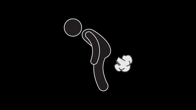 Animation of someone farting on a black screen, explosion visual effects, comic fart clouds, and smoke. 4K video.
