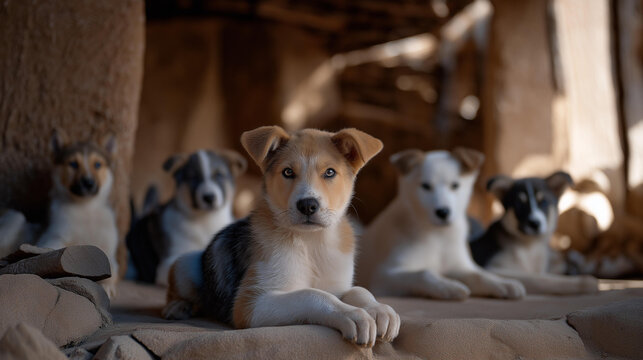 Abandoned dogs in shelter exhibit a compelling scene showcasing the plight of homeless pets waiting for rescue, highlighting the importance of animal welfare and adoption efforts in local