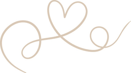 Beige delicate abstract heart swirl doodle line art vector valentine banner