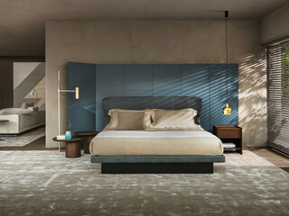 Modern luxury bedroom interior in minimal scandinavian style, 3d render  © evgenij