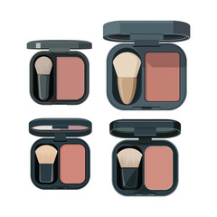 Cosmetic Blush Powder Compact with Makeup Brush Minimal Flat Vector Icon