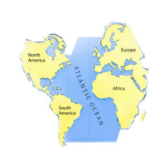 World map 3d glass icon with Atlantic Ocean view