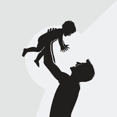 Father Lifting Baby in the Air. Fathers day vector design