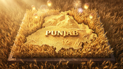 Punjab State Map Golden Wheat Field Agricultural Success