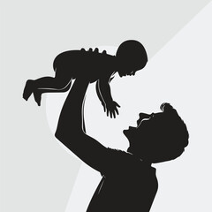 Father Lifting Baby in the Air. Fathers day vector design