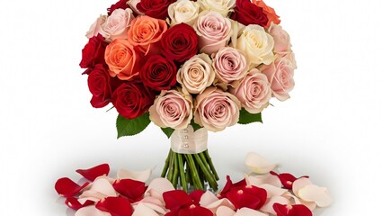 Fototapeta premium Vibrant rose bouquet with petals