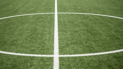 Obraz premium Green Grass Field with White Line Markings