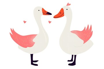 Fototapeta premium Couple of goose drawing animal white.